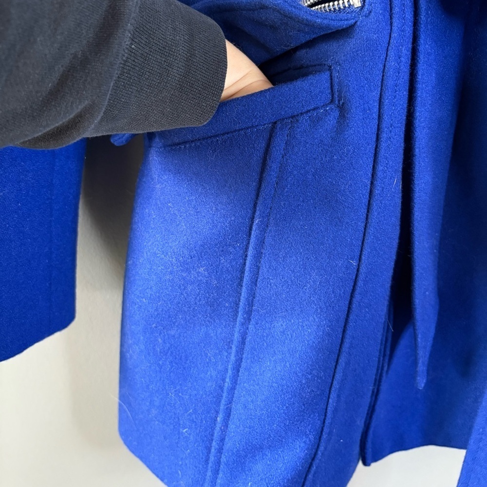 Guess Royal Blue Wool Blend Belted Peacoat XS | Double Breasted Dress Coat - Picture 5 of 8
